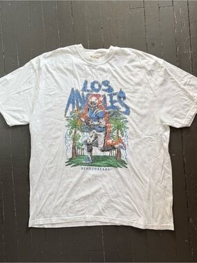 Los Angeles Graphic Tee - White with skeleton football player Dead Threads